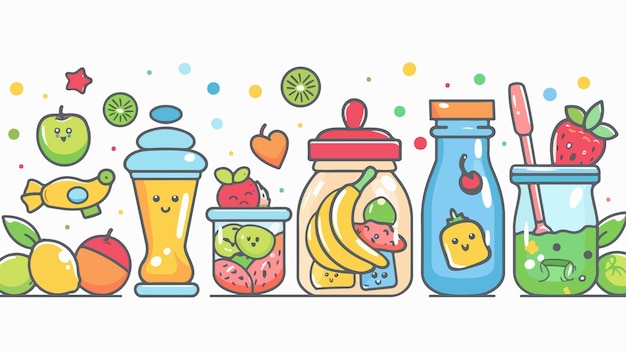 Vector a drawing of jars with fruit and a jar of fruit on it