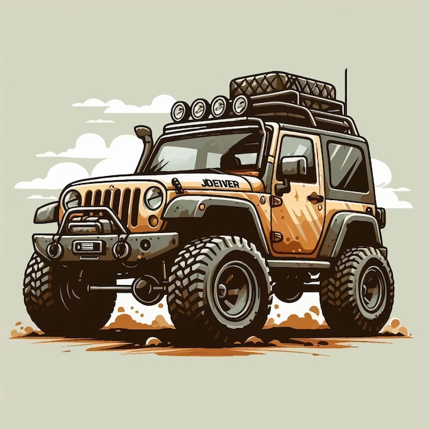 Vector a drawing of a jeep with a large hood that says  the word  on it