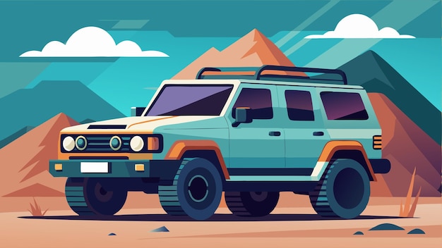 Vector a drawing of a jeep with a mountain in the background