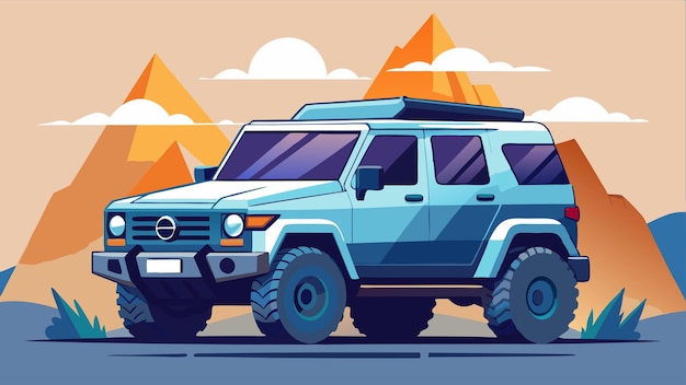 Vector a drawing of a jeep with mountains in the background