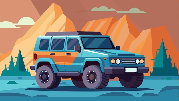 Vector a drawing of a jeep with mountains in the background