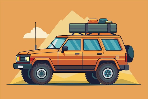 Vector a drawing of a jeep with a picture of the pyramid behind it