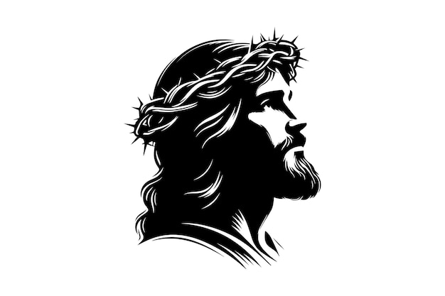 a drawing of jesus on a white background with a cross on it