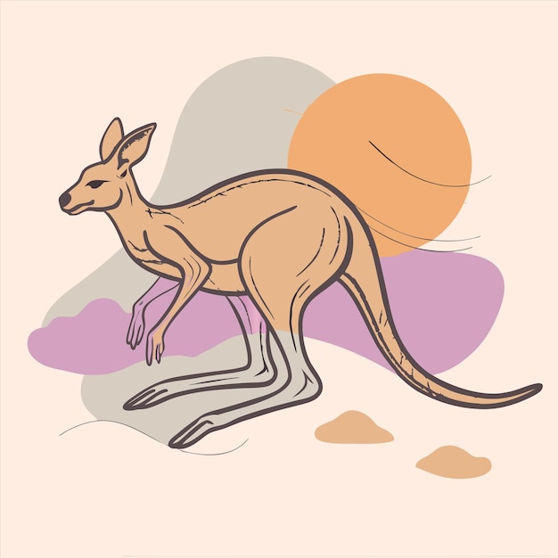 Vector a drawing of a kangaroo with a sun behind it