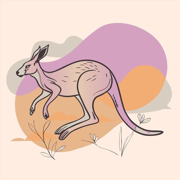 Vector a drawing of a kangaroo with a sunset in the background