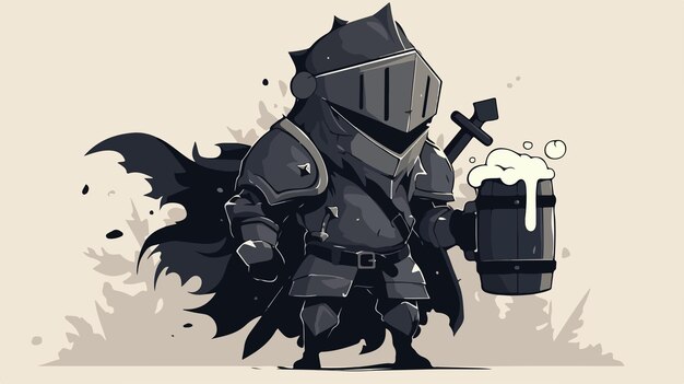 Vector a drawing of a knight with a bag of fire