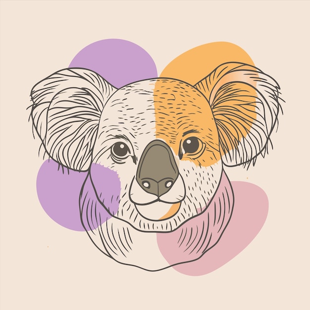 Vector a drawing of a koala with a yellow and purple background