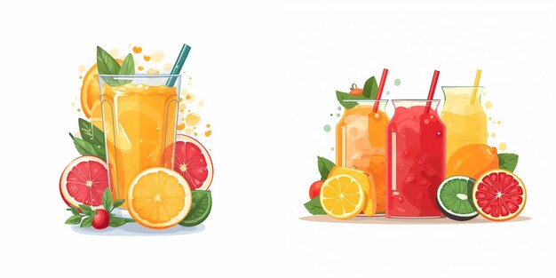 Vector a drawing of lemonade and oranges with a straw