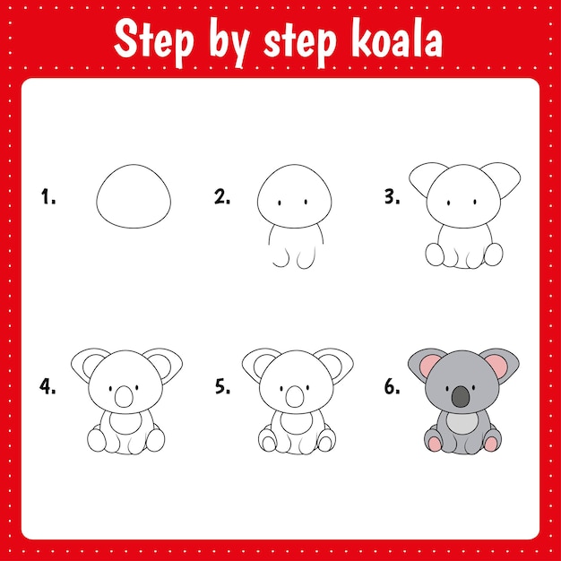 Drawing lesson for children How draw koala Drawing tutorial with funny animal Step by step repeats the picture Kids activity art page for book Vector illustration