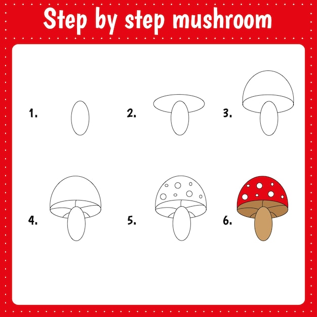 Drawing lesson for children How draw a mushroom Drawing tutorial Step by step repeats the picture