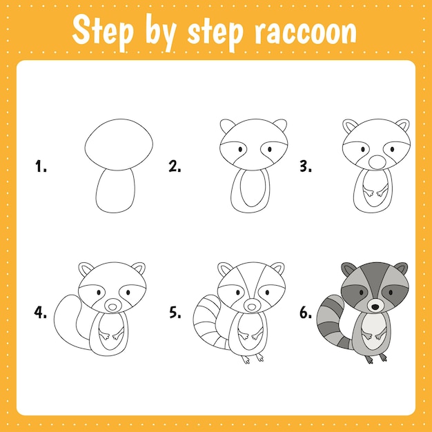 Drawing lesson for children How draw a raccoon Drawing tutorial Step by step repeats the picture