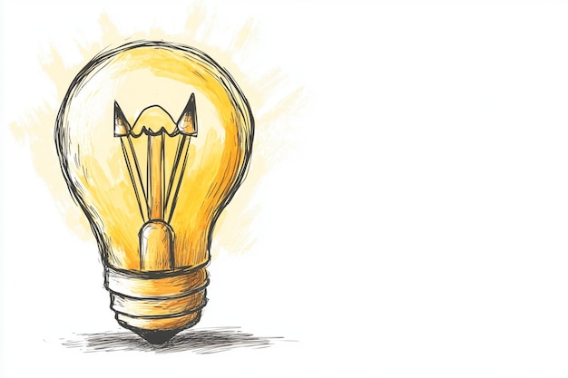 a drawing of a light bulb with a yellow light on it