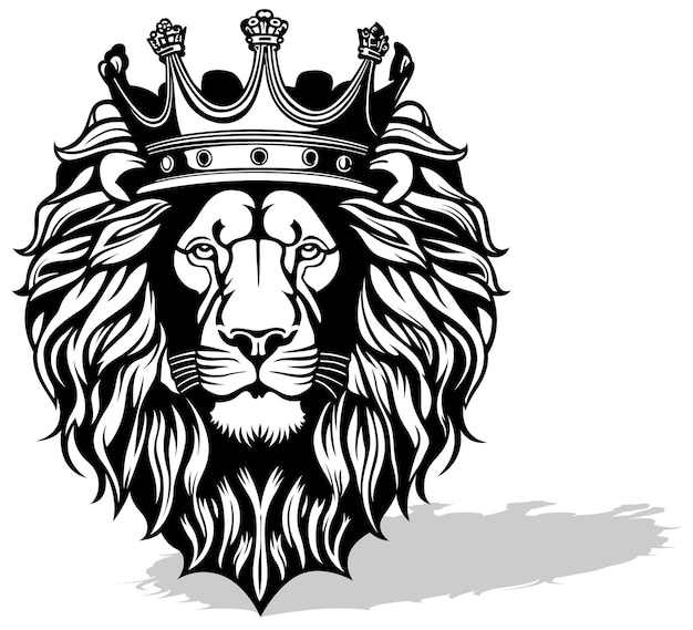 Vector drawing of a lion head with a royal crown