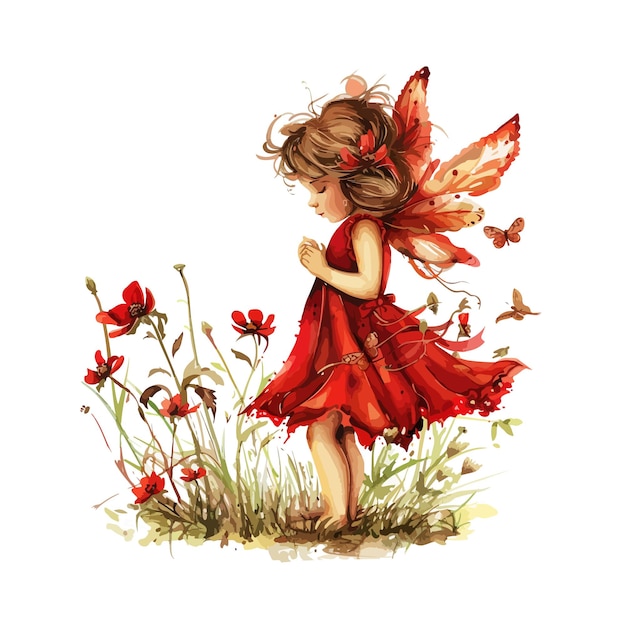 a drawing of a little girl with a butterfly in her hand