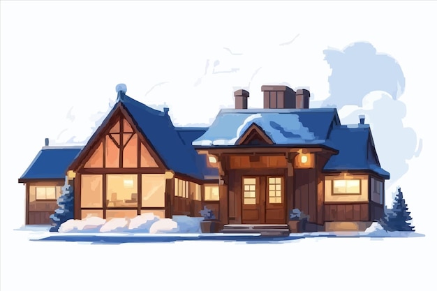 a drawing of a log cabin with snow on the roof