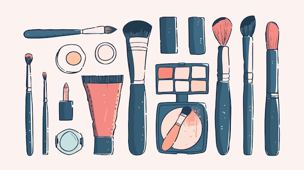 Vector a drawing of a makeup collection of various cosmetics