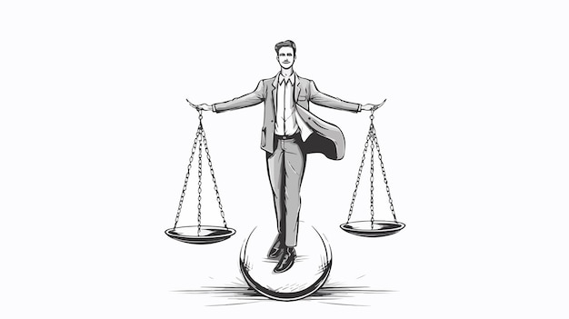 Vector a drawing of a man balancing on scales with a man standing on top of it