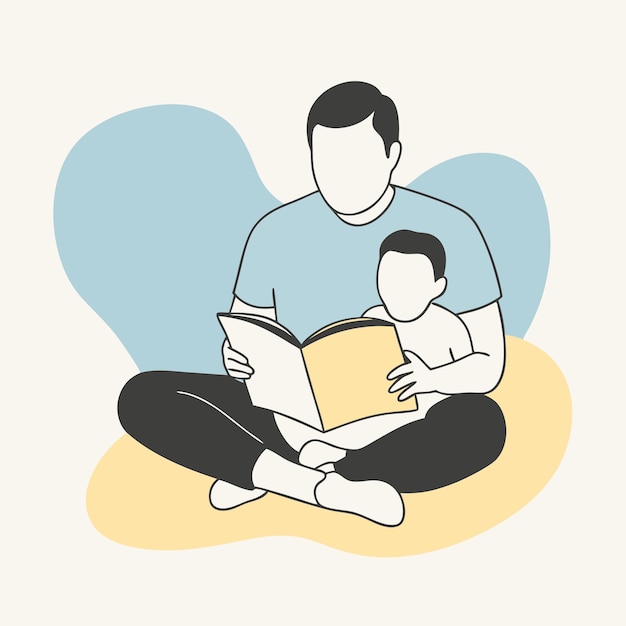 Vector a drawing of a man and a child reading a book