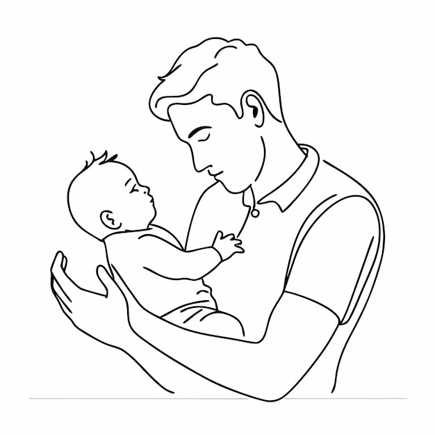 a drawing of a man holding a baby with a picture of a baby