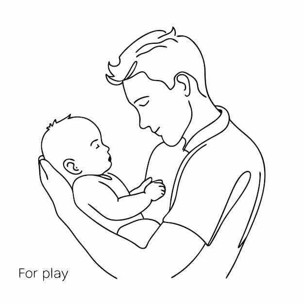 a drawing of a man holding a baby and the words play for play