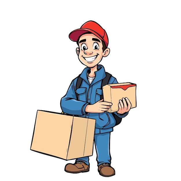 a drawing of a man holding a box that says  a smiling man