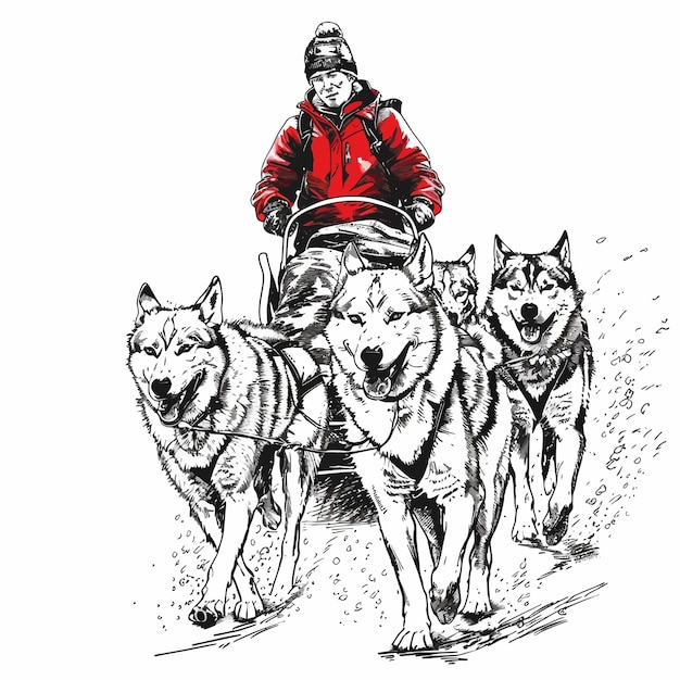 Vector a drawing of a man on a horse with three dogs