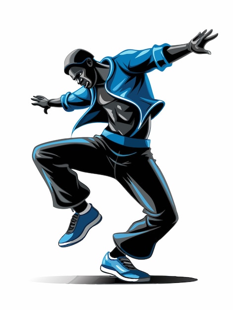 Vector a drawing of a man jumping in the air with a blue jacket on