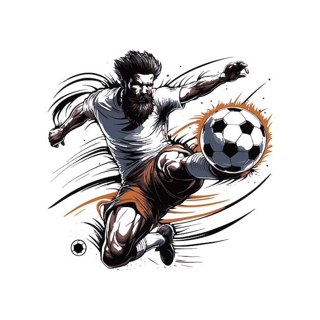 Vector a drawing of a man kicking a soccer ball with the word  soccer  on it