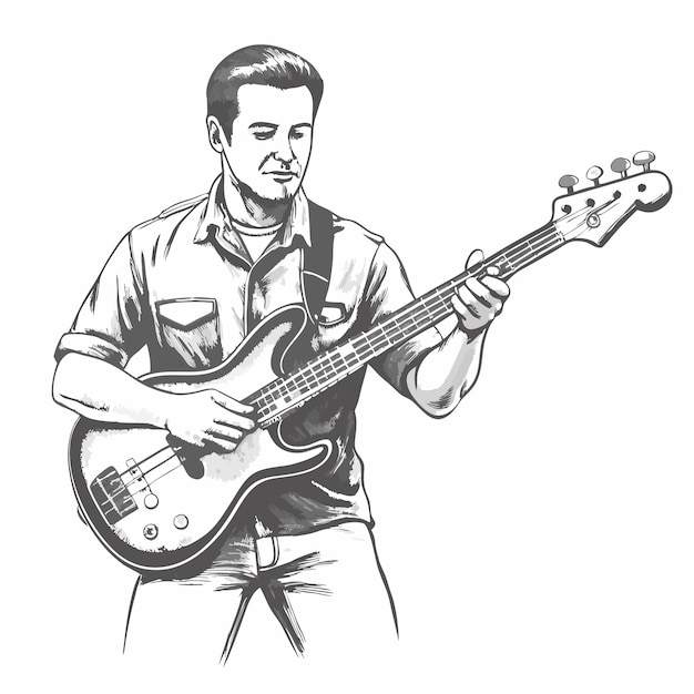 Vector a drawing of a man playing a bass guitar