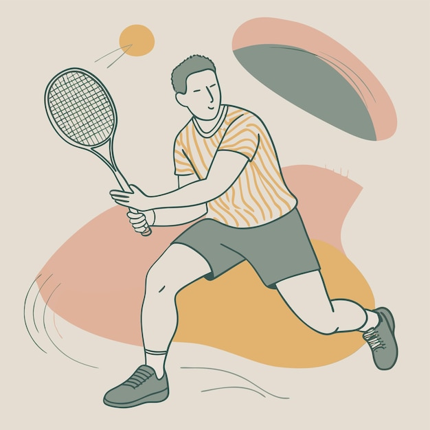 Vector a drawing of a man playing tennis with a racquet