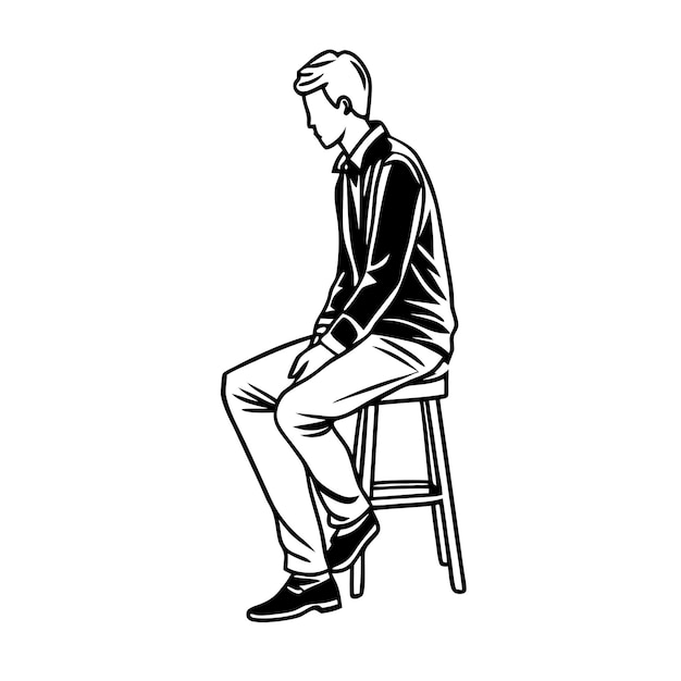 a drawing of a man sitting on a stool