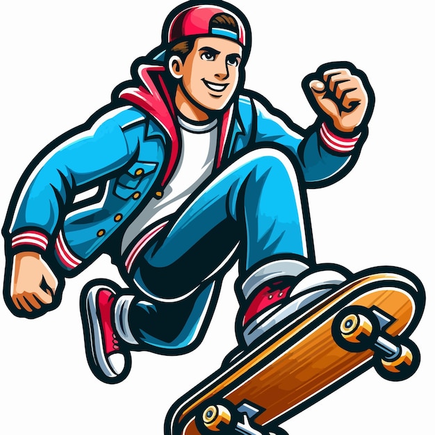 a drawing of a man on a skateboard with a skateboard in the background