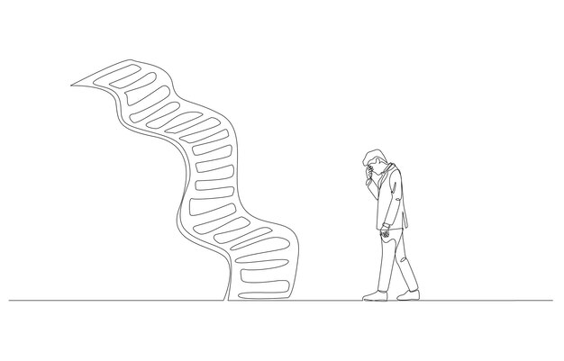 Vector a drawing of a man standing next to a spiral staircase