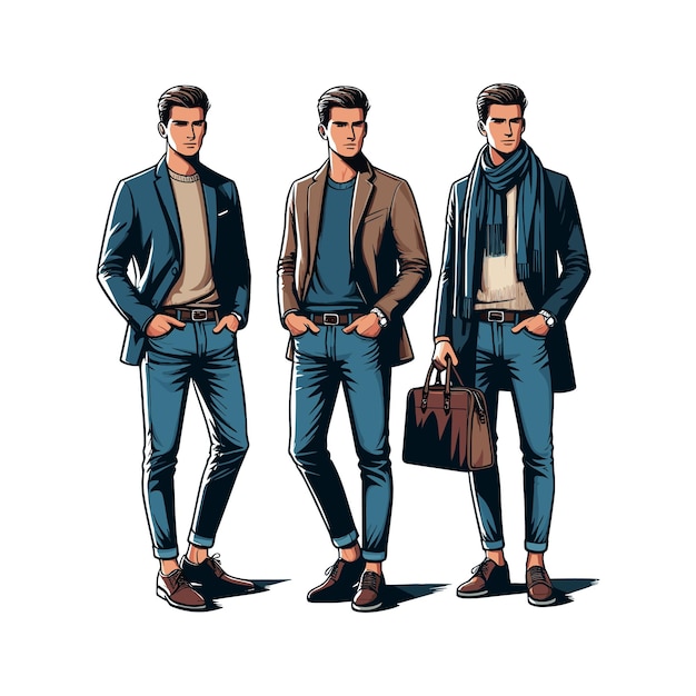 Vector a drawing of a man wearing a jacket and jeans fashion men young man with stylish and modern outfit