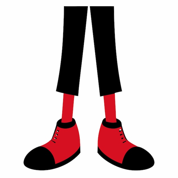 a drawing of a man wearing red socks and a black and red pair of socks