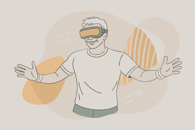 a drawing of a man wearing a virtual reality headset