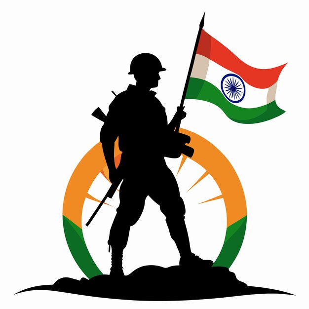 Vector a drawing of a man with a flag and the word indian on it