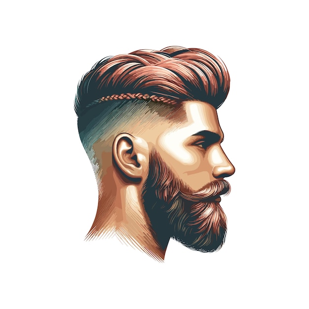 a drawing of a man with a hair clip on his head Man with fancy hair style and beard playing guitar