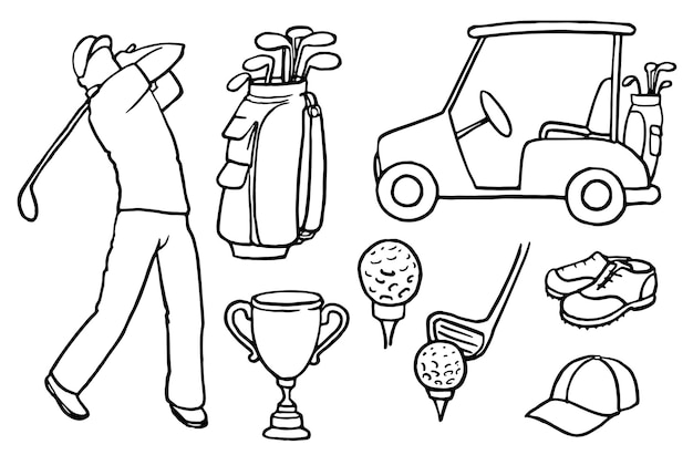 a drawing of a man with a hat and a suitcase with a bag of trophies