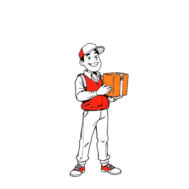 a drawing of a man with a red hat and a red hat