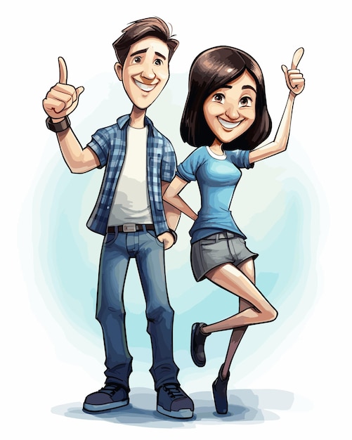 a drawing of a man and a woman with the word  thumbs up