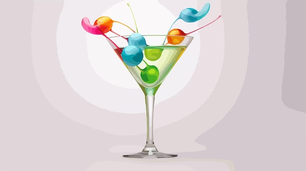 Vector a drawing of a martini glass with colorful balls in it