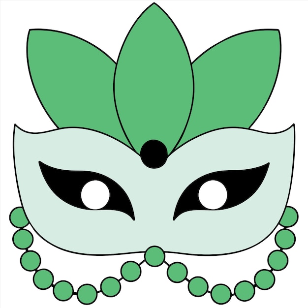 a drawing of a mask with a green face and beads