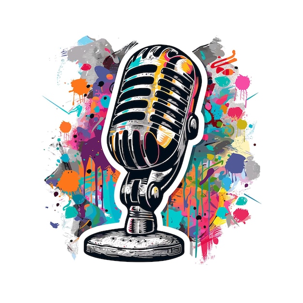 a drawing of a microphone and a colorful background with the word the word on it