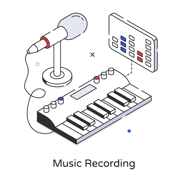 Vector a drawing of a microphone and a microphone with the words music recording on it.