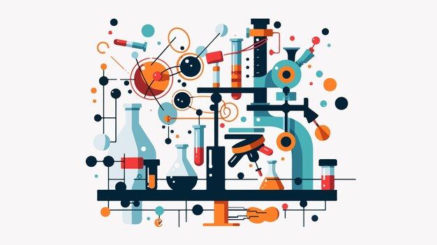 Vector a drawing of a microscope with a colorful background and a colorful design