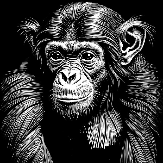 Vector a drawing of a monkey with its head tilted to the side