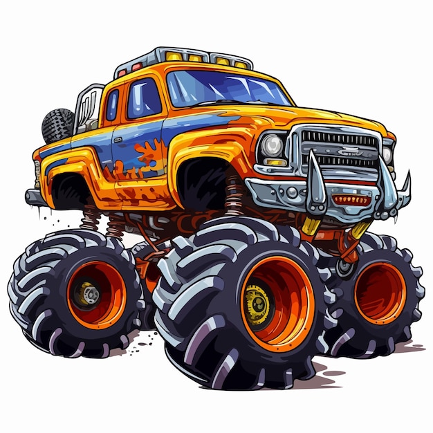 Vector a drawing of a monster truck with a tiger on the side