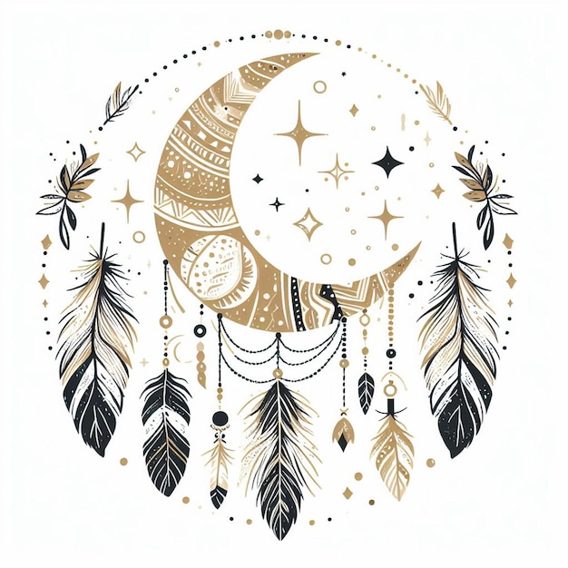 a drawing of a moon and stars with a moon and stars