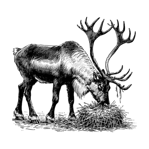 Vector a drawing of a moose with antlers and antlers